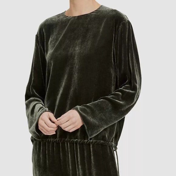 THEORY Slit Pullover Top Velvet Hunter Fixture Green Long Sleeve - Picture 1 of 7